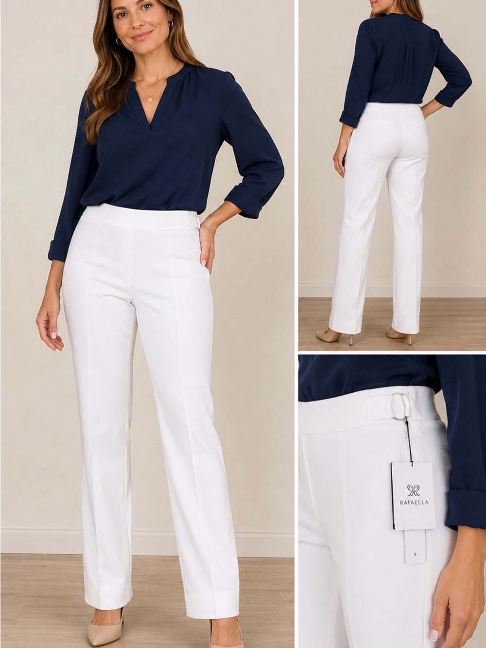 NWT Rafaella Comfort White Straight Leg Pull On Pants 6